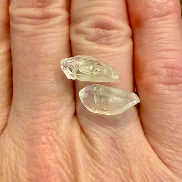 Natural Raw Herkimer Diamond Sterling Silver Adjustable Double Stone Ring New - Picture 1 of 8